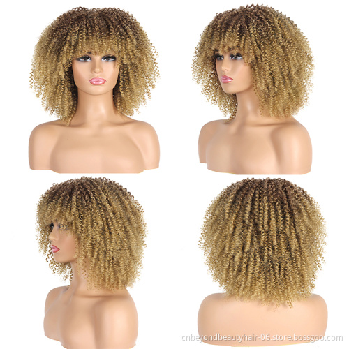 Short Curly Wig for Black Women with Bangs Big Bouncy Fluffy Kinky Curly Wig Soft Synthetic Short Curly Afro Wig Bulk